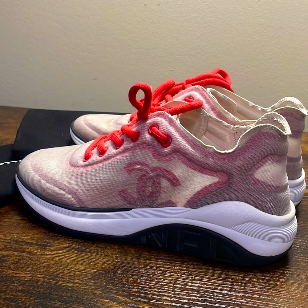 ❌SOLD❌ Chanel Red/White Nylon Trainers